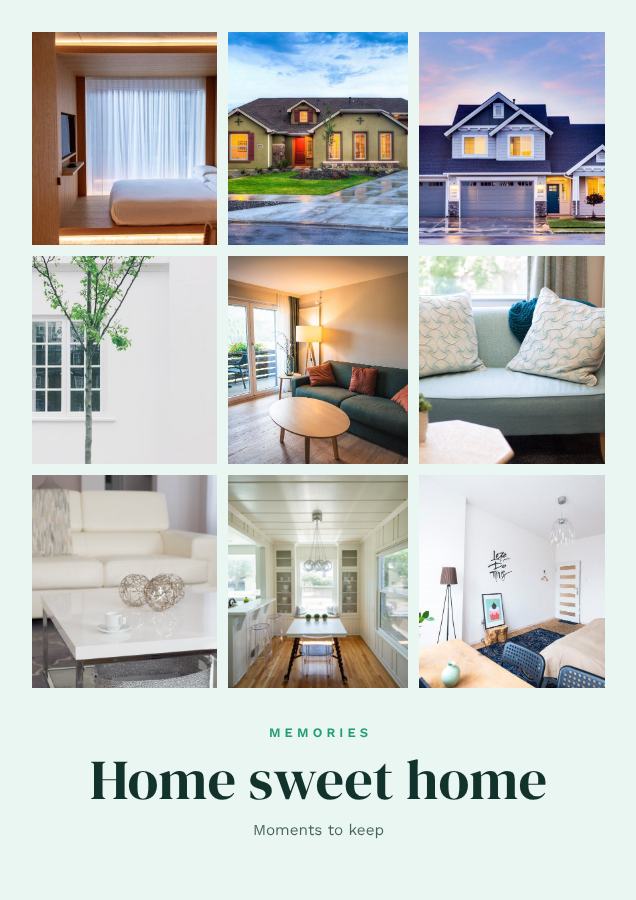 Mint Home sweet home 9 Photo Collage — editable photo collage template