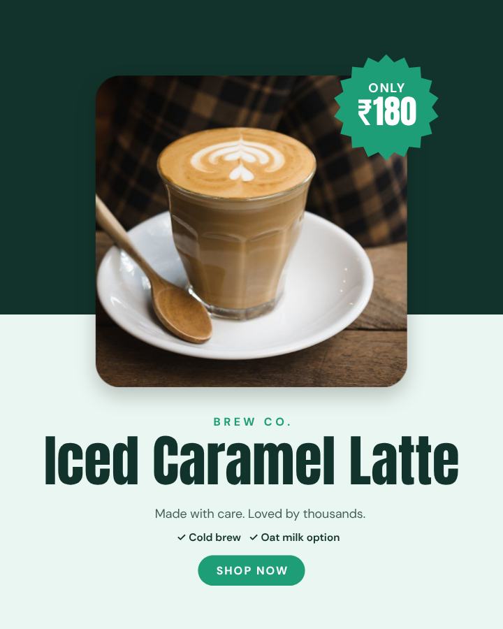 Mint Iced Caramel Latte Product Ad — editable marketing template