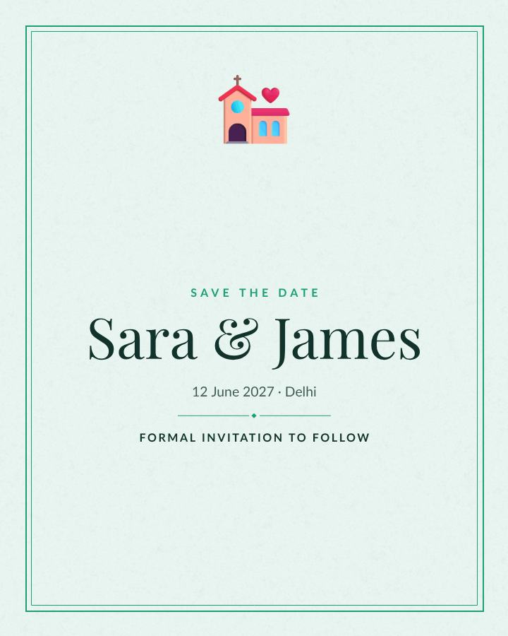 Mint Sara and James Save the Date — editable wedding template
