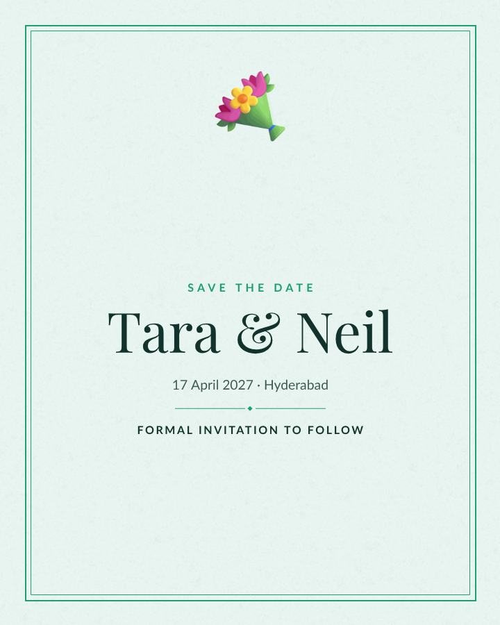 Mint Tara and Neil Save the Date — editable wedding template