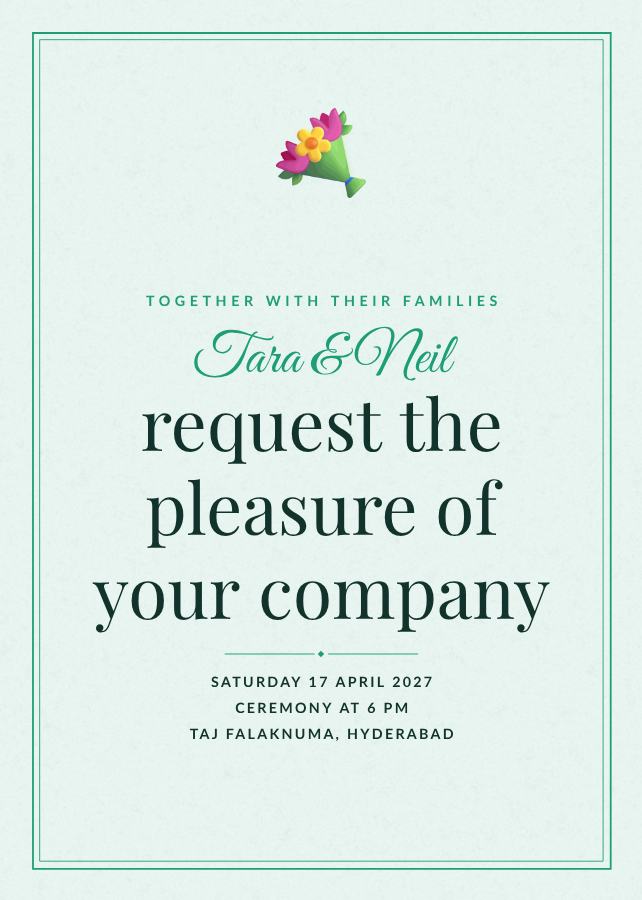Mint Tara and Neil Wedding Invitation — editable wedding template