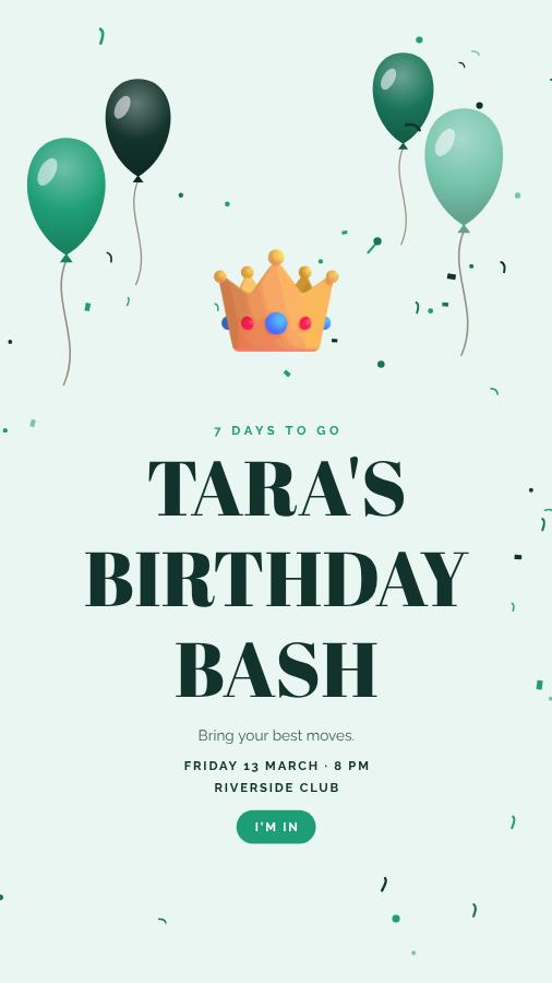 Mint Tara Birthday Bash Story — editable birthday template