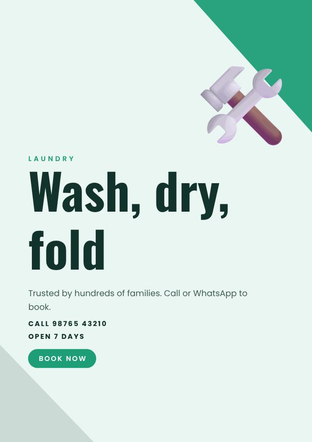 Mint Wash, dry, fold Laundry Flyer Print — editable business template
