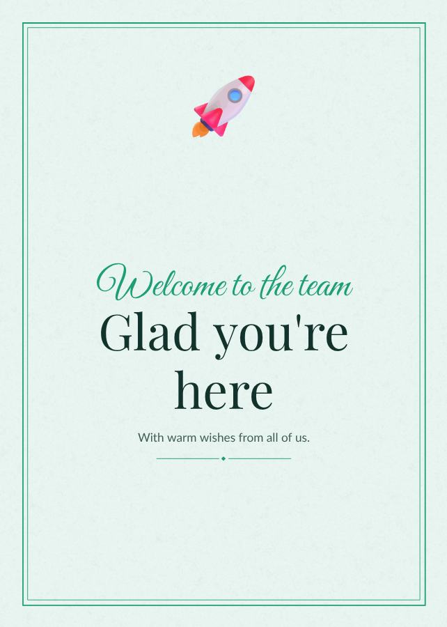 Mint Welcome to the team glad you're here Card VIII — editable cards template