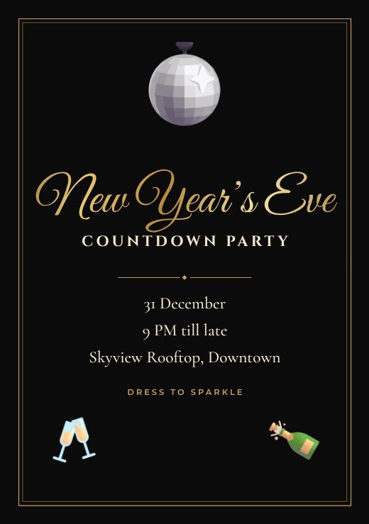 Mirror Ball New Year’s Eve Invitation — free New Year design template