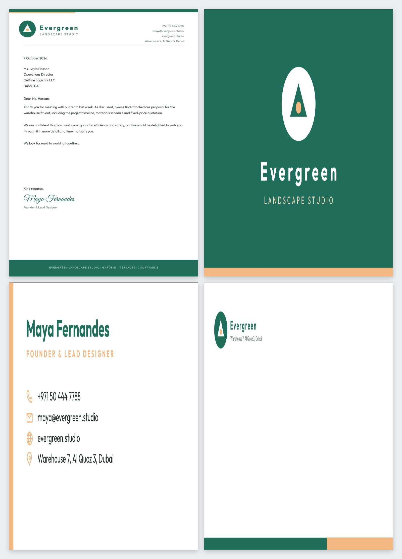 Modern Green Brand Stationery Set — editable business template