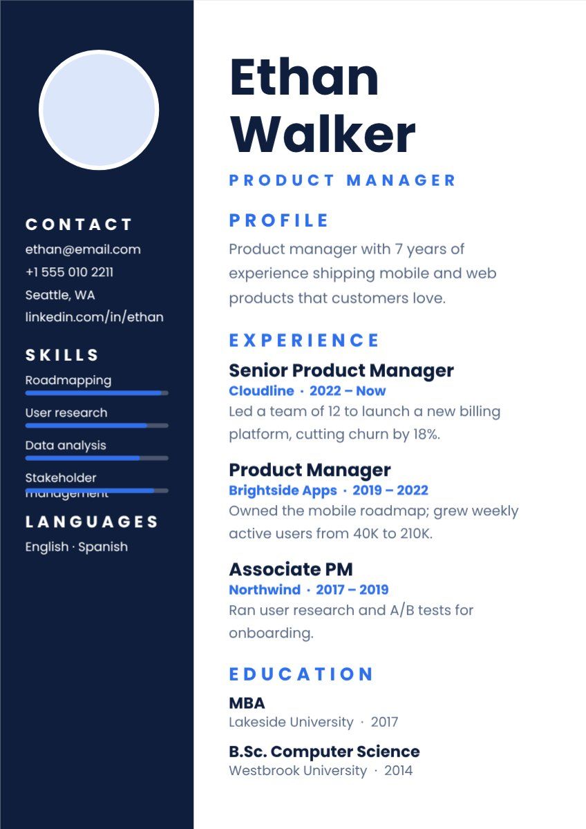 Modern Sidebar Resume — editable resume template