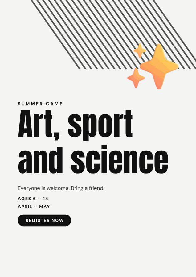 Monochrome Art, sport and science Poster — editable marketing template