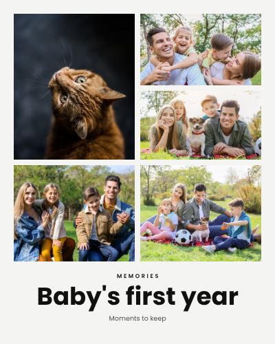 Monochrome Baby's first year 5 Photo Collage template