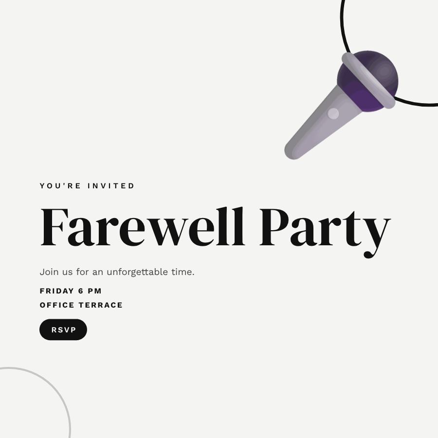Monochrome Farewell Party Ticket — editable events template