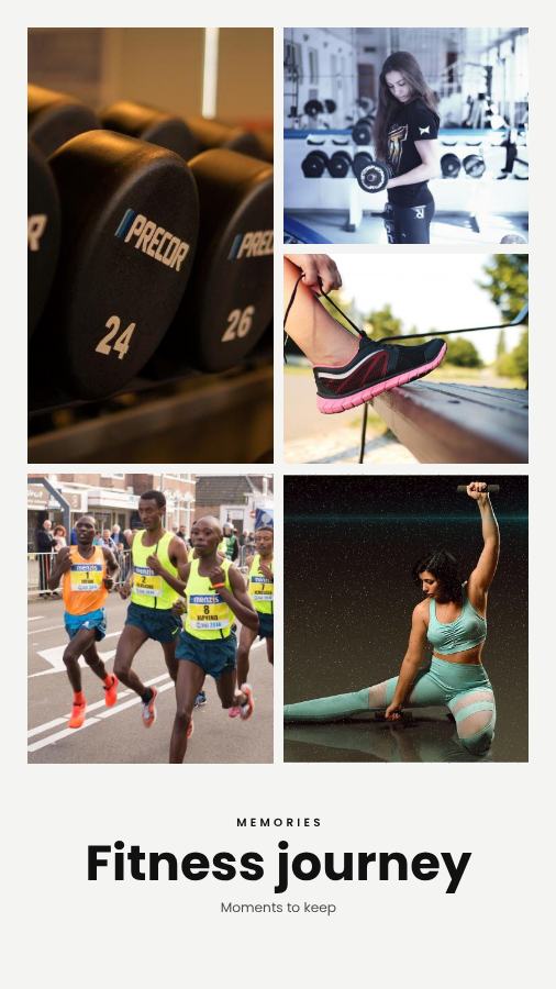 Monochrome Fitness journey 5 Photo Collage — editable photo collage template