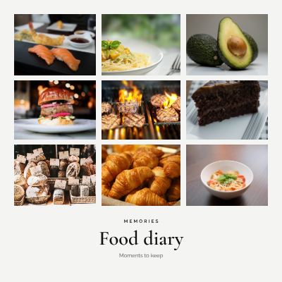 Monochrome Food diary 9 Photo Collage template