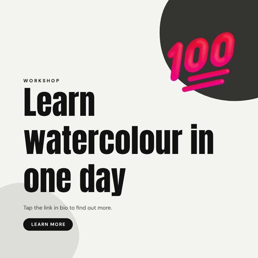 Monochrome Learn watercolour in one day Announcement Post — editable social media template
