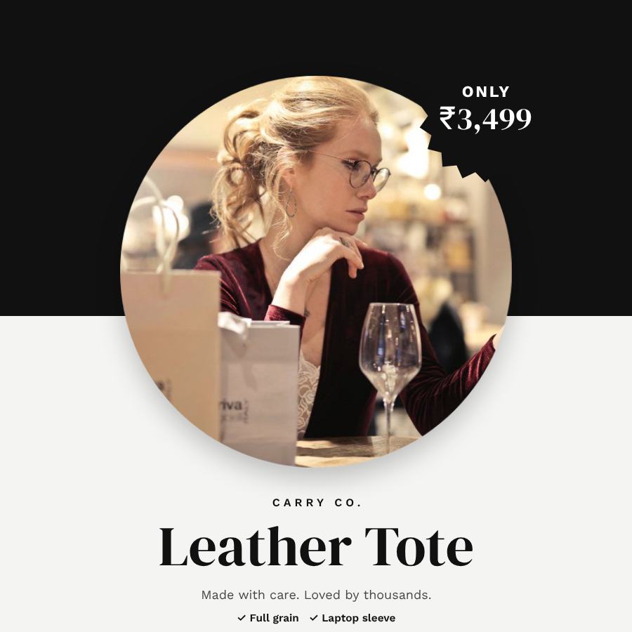 Monochrome Leather Tote Product Ad — editable marketing template