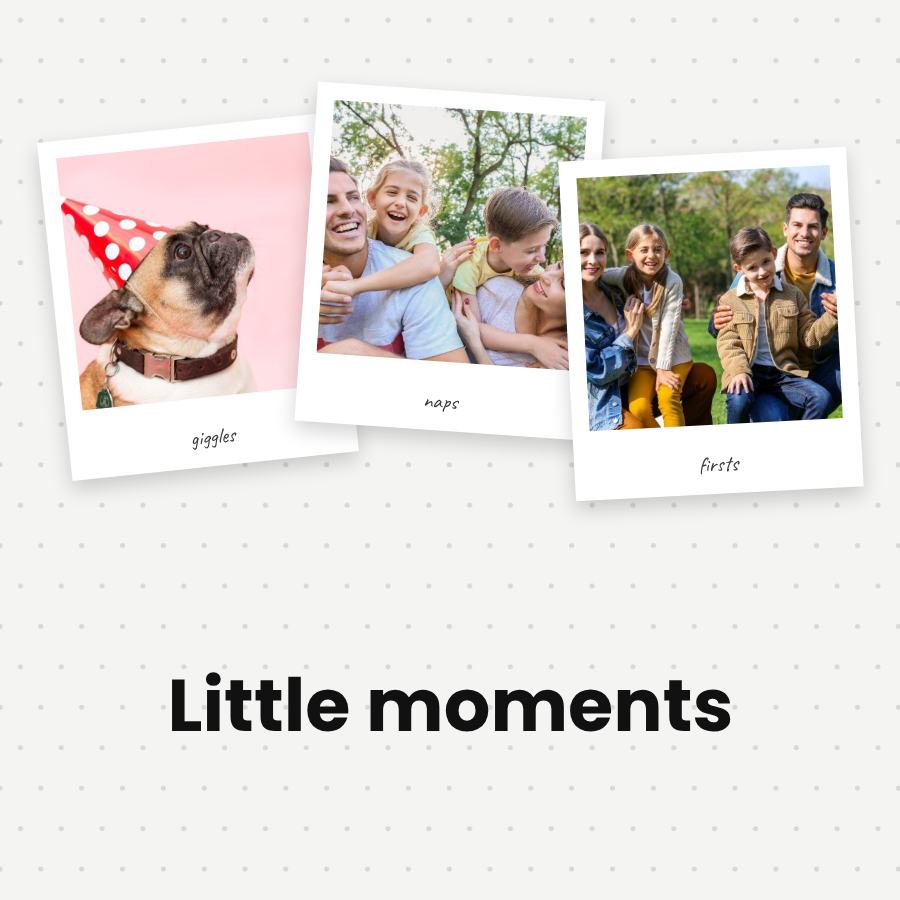 Monochrome Little moments 3 Polaroid Album Page — editable photo collage template