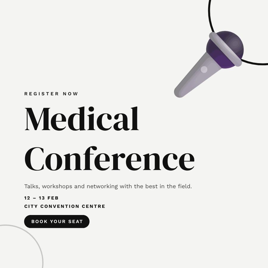 Monochrome Medical Conference Ticket — editable events template