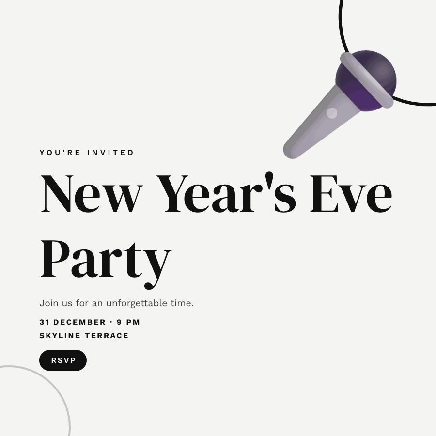 Monochrome New Year's Eve Party Ticket — editable events template