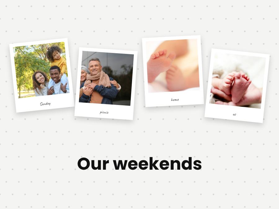 Monochrome Our weekends 4 Polaroid Album Page — editable photo collage template