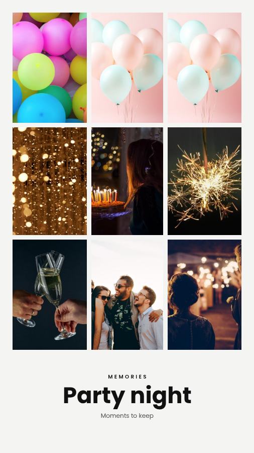 Monochrome Party night 9 Photo Collage — editable photo collage template