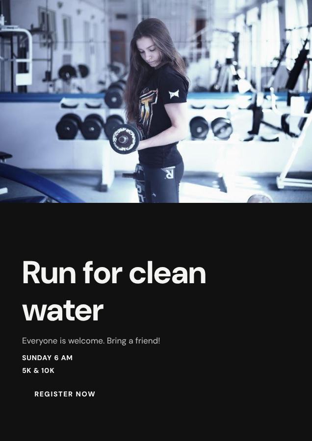 Monochrome Run for clean water Poster — editable marketing template