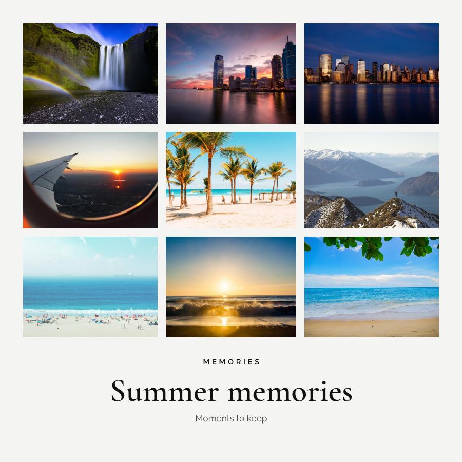 Monochrome Summer memories 9 Photo Collage — editable photo collage template