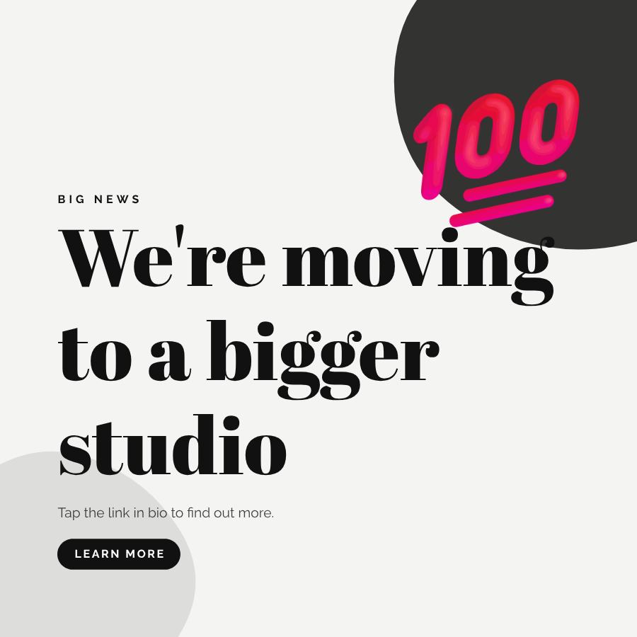 Monochrome We're moving to a bigger studio Announcement Post — editable social media template