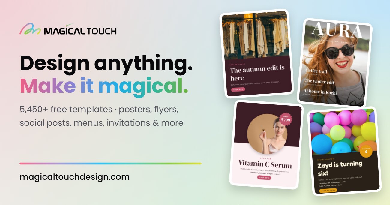 Free online design tool with 5,450+ templates — Magical Touch Design