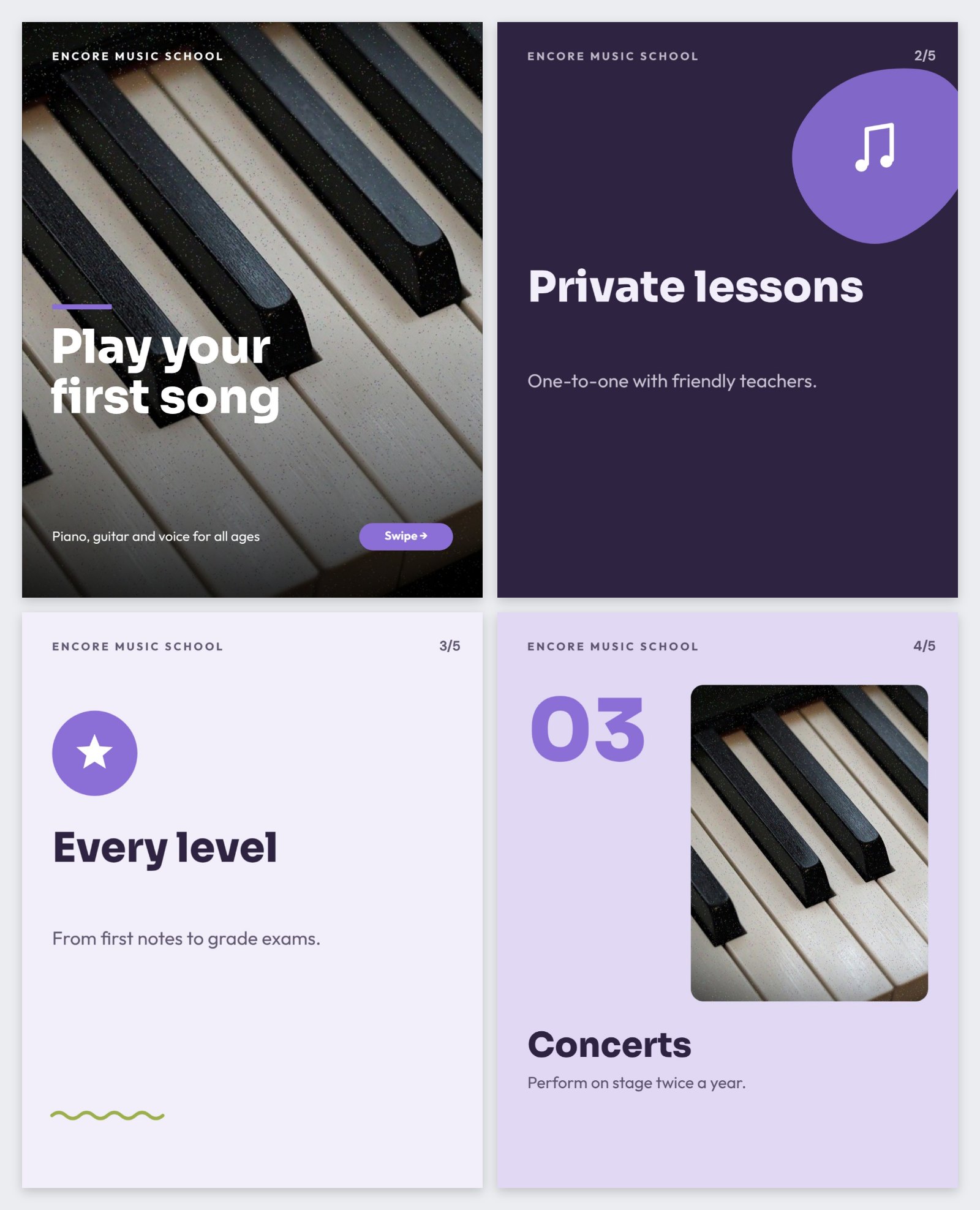 Music School Instagram Carousel — editable social media template