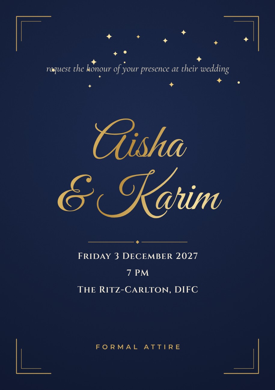 Navy and Gold Foil Invitation — editable wedding template