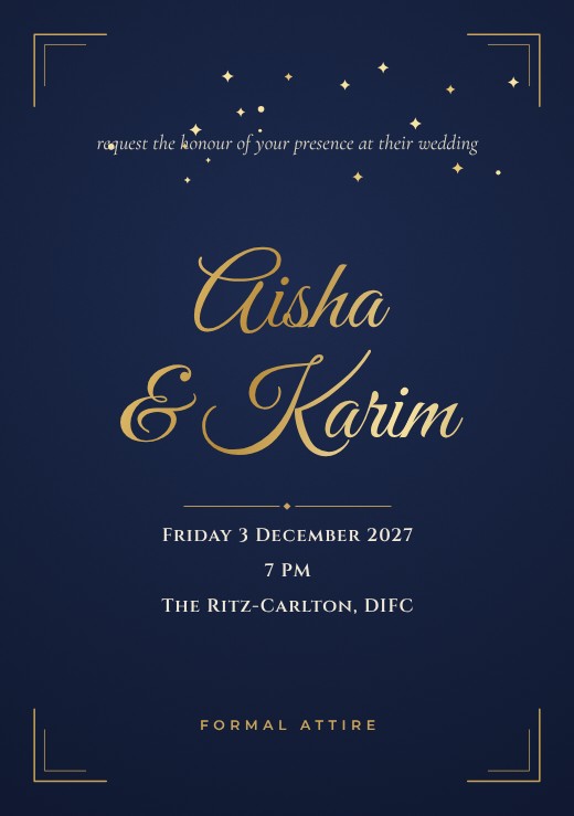 قالب بطاقة دعوة مجاني — Navy and Gold Foil Invitation