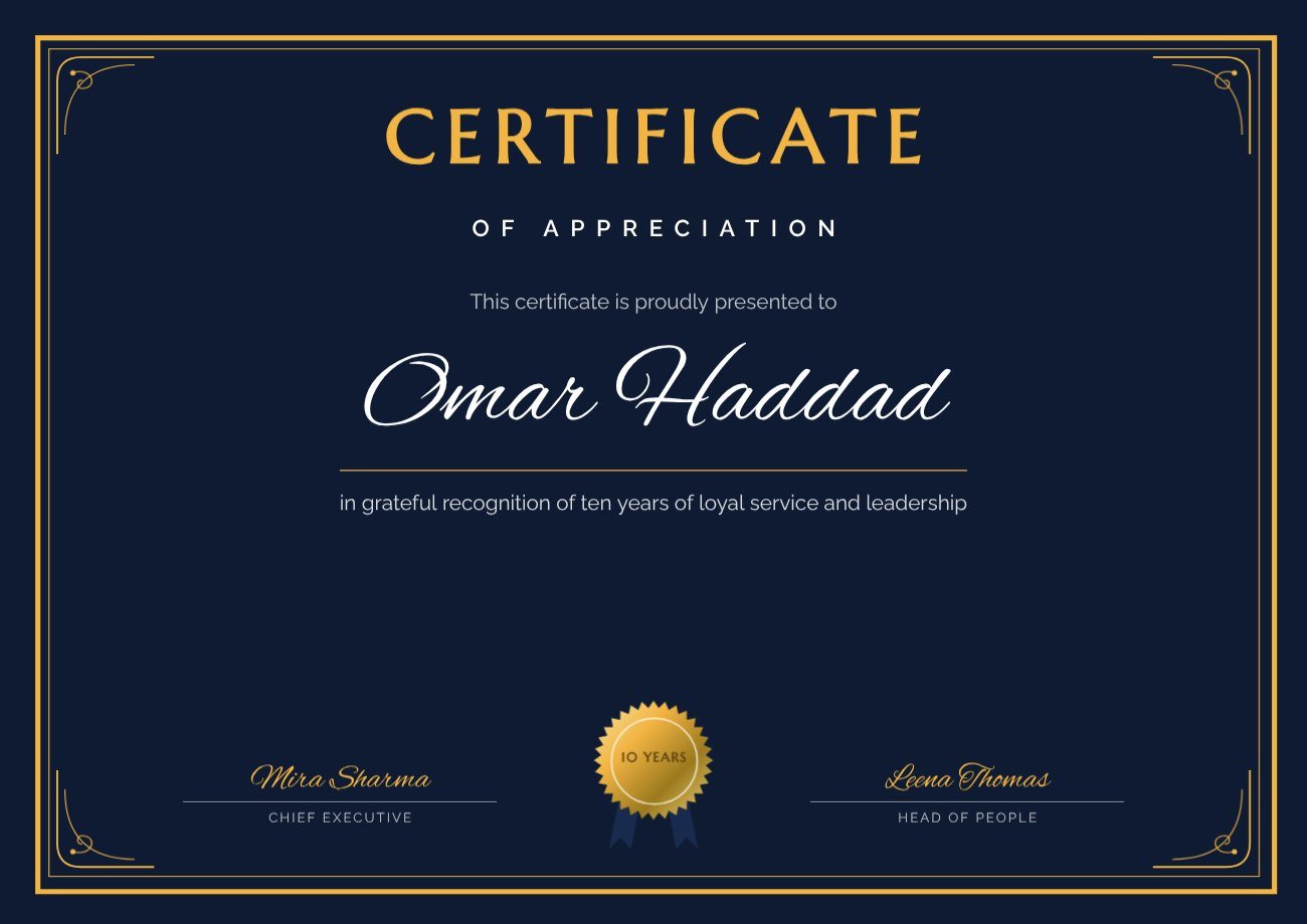 Navy Appreciation Certificate — editable certificates template