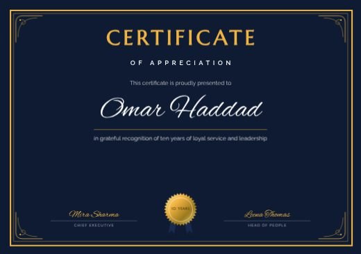Navy Appreciation Certificate