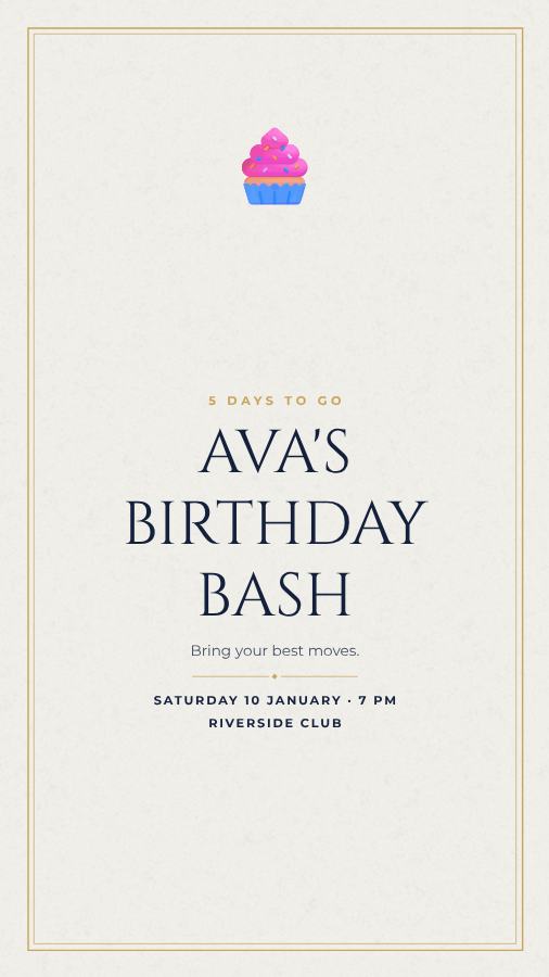 Navy Ava Birthday Bash Story — editable birthday template