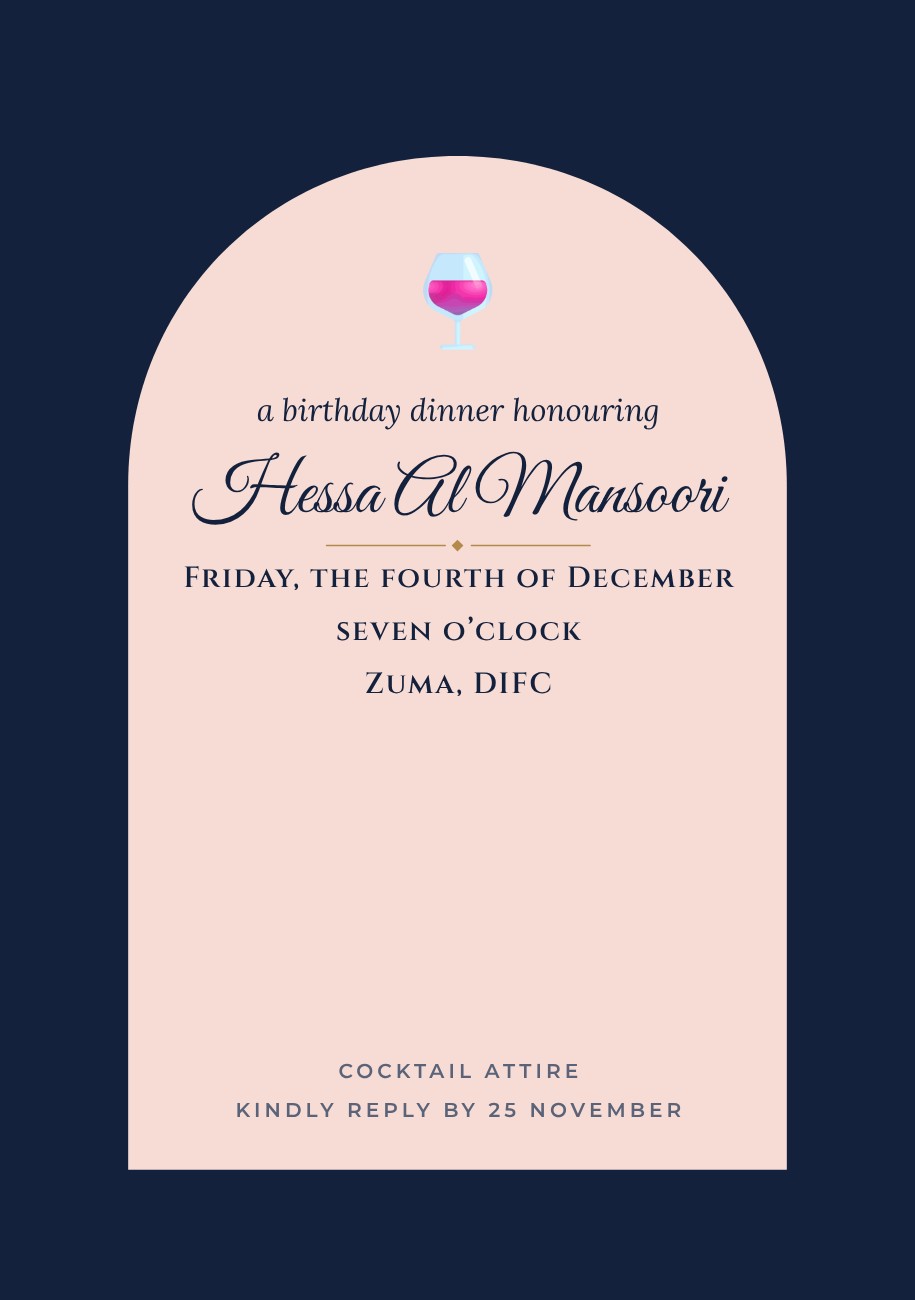 Navy Blush Birthday Dinner Invitation — editable birthday template
