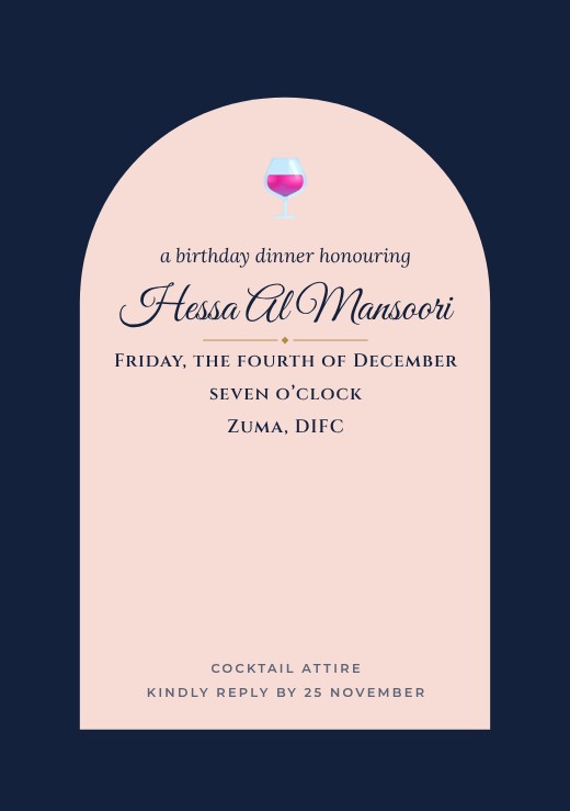 قالب بطاقة دعوة مجاني — Navy Blush Birthday Dinner Invitation