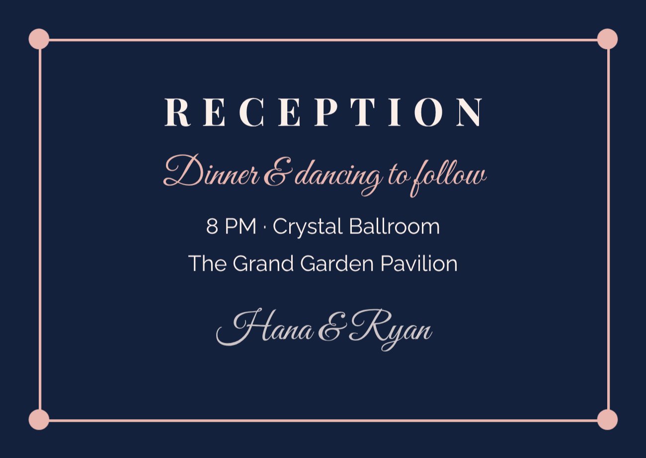 Navy & Blush Reception Card — editable wedding template