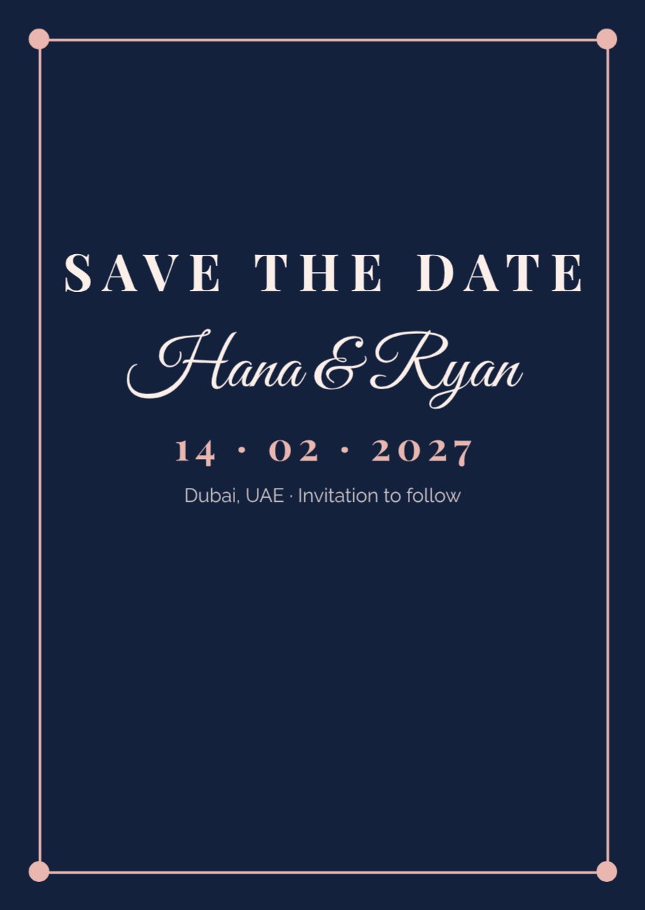 Navy & Blush Save the Date — editable wedding template