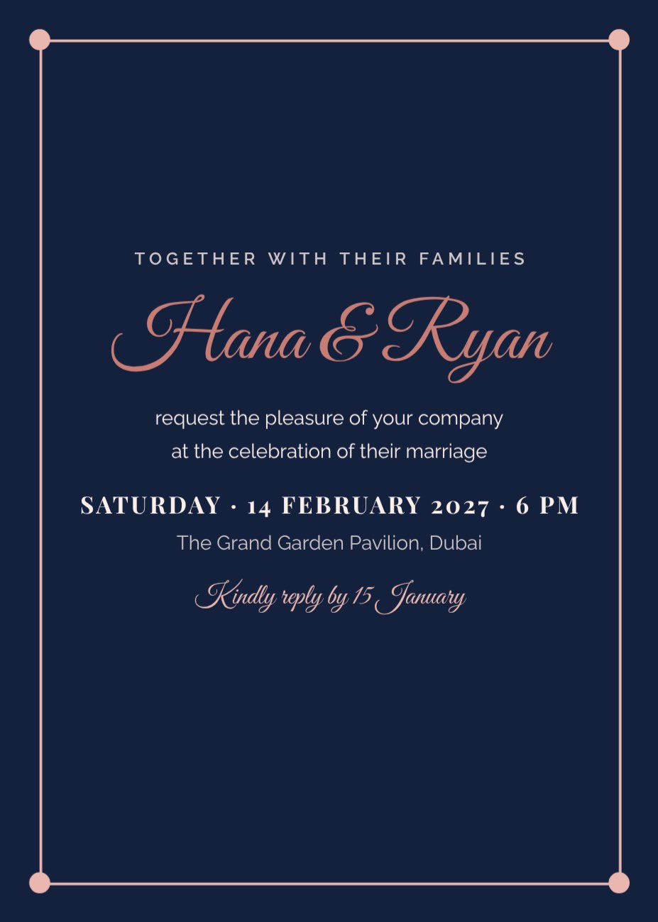 Navy & Blush Wedding Invitation — editable wedding template