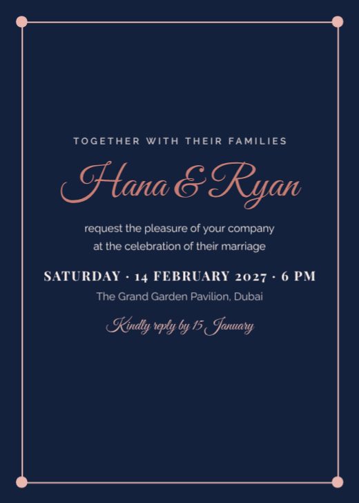 Navy & Blush Wedding Invitation template
