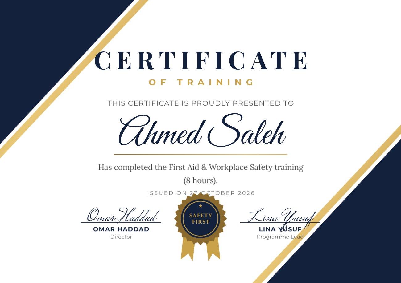 Navy Diagonal Training Certificate — editable certificates template