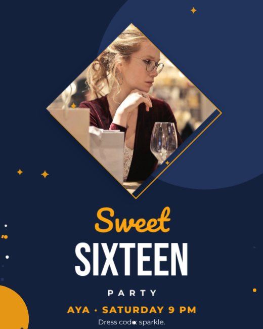 Navy Diamond Sweet 16 Post — free Instagram story template