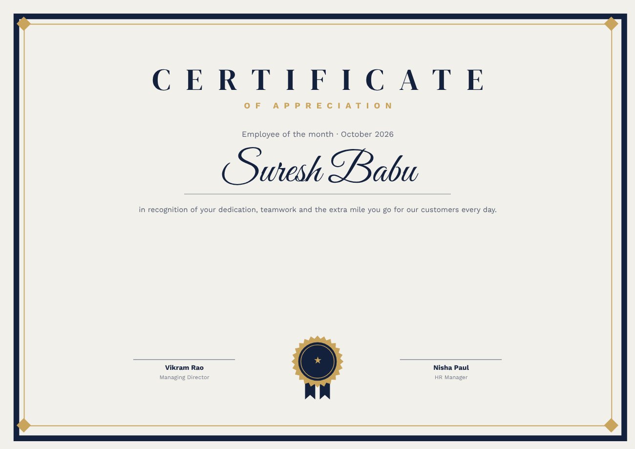Navy Employee of the Month Certificate — editable certificates template