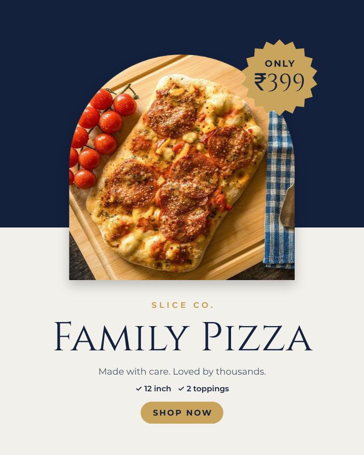 Navy Family Pizza Product Ad — editable marketing template