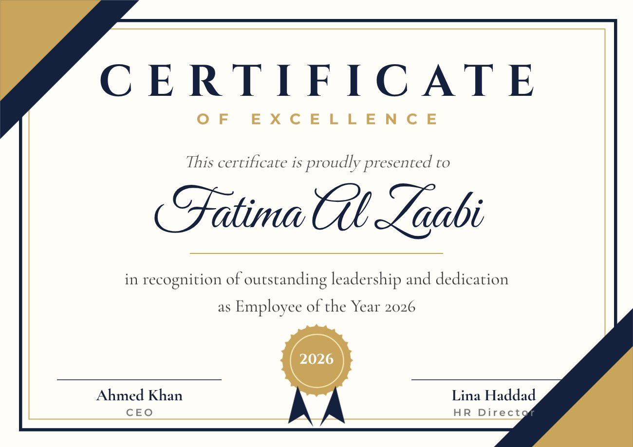 Navy & Gold Excellence Certificate — editable certificates template
