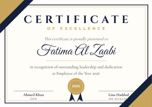 Navy & Gold Excellence Certificate — free certificate template