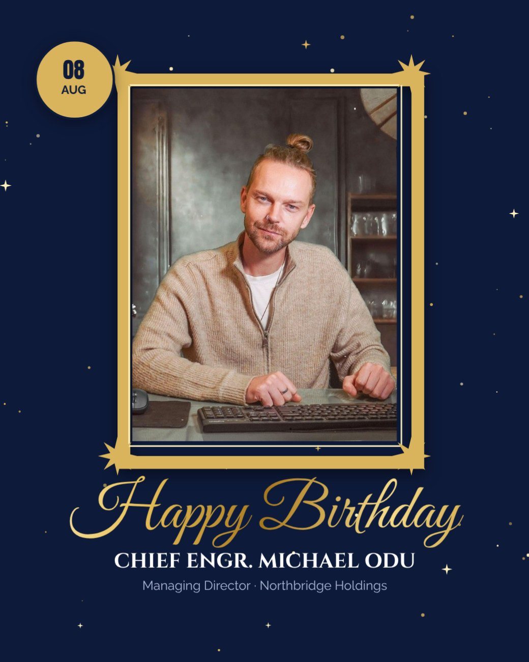 Navy Gold Ornate Frame Birthday Honour — editable birthday template
