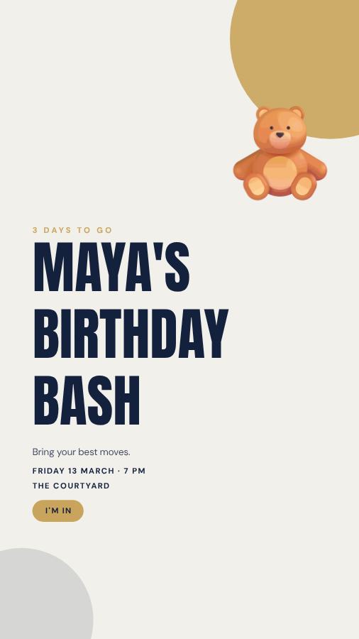 Navy Maya Birthday Bash Story — editable birthday template