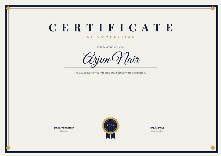 Navy Of Completion Certificate Modern — editable certificates template