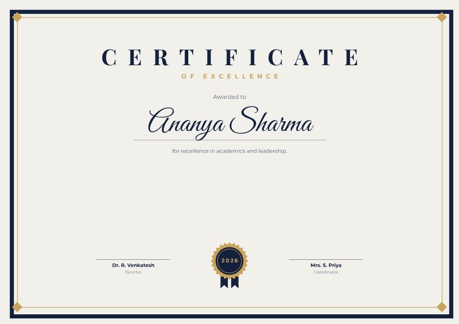 Navy Of Excellence Certificate Formal — editable certificates template