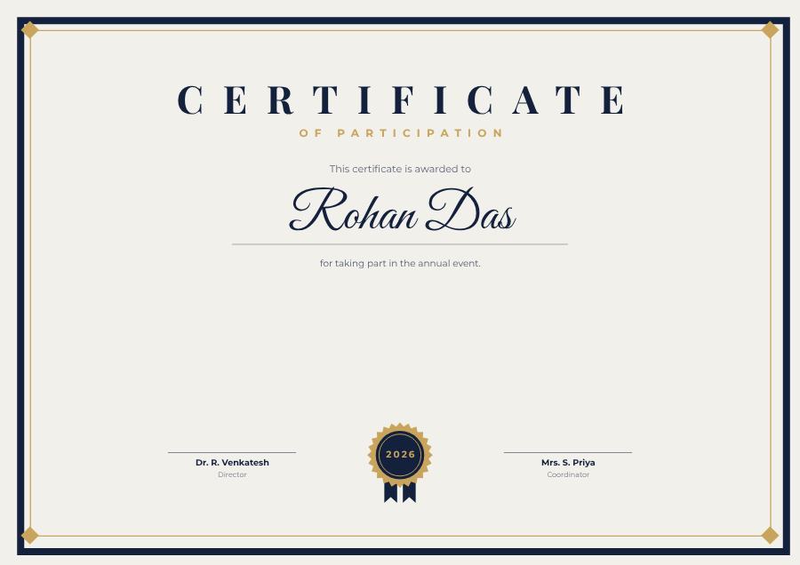Navy Of Participation Certificate Classic — editable certificates template